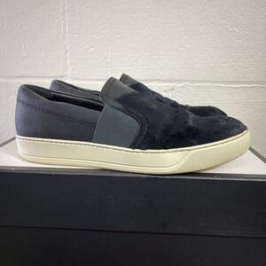 Lanvin Pony Hair Canvas Casual Slip On Black Low Top Sneakers Men's Size 7 US
